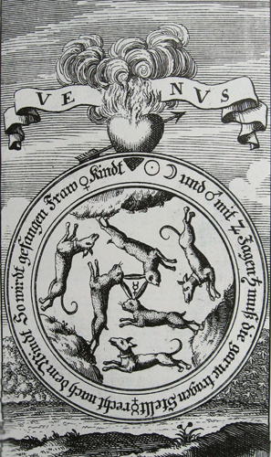 basil valentine 1717 Venus as three hares and three wolves